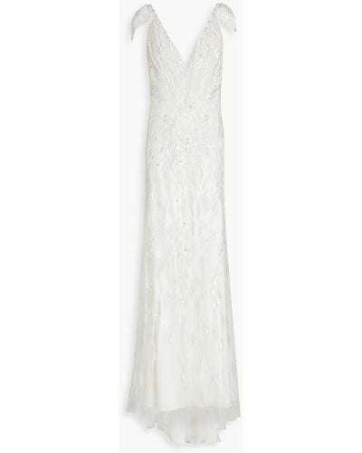 Jenny Packham Alba Embellished Metallic Tulle Bridal Gown - White