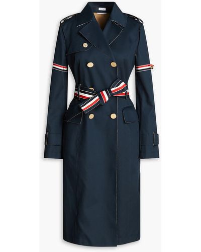 Thom Browne Double-breasted Striped Cotton-twill Trench Coat - Blue