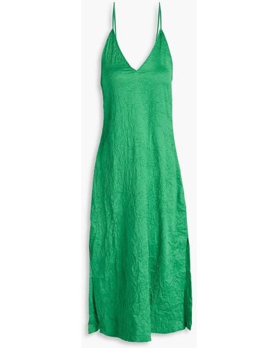 Ganni Crinkled Satin Midi Dress - Green