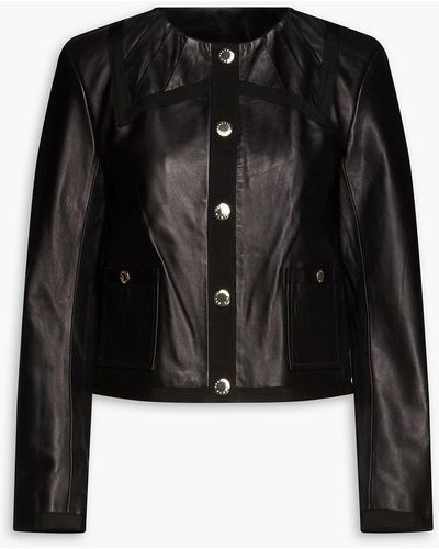 Sandro Pia Grosgrain-trimmed Pleated Leather Jacket - Black