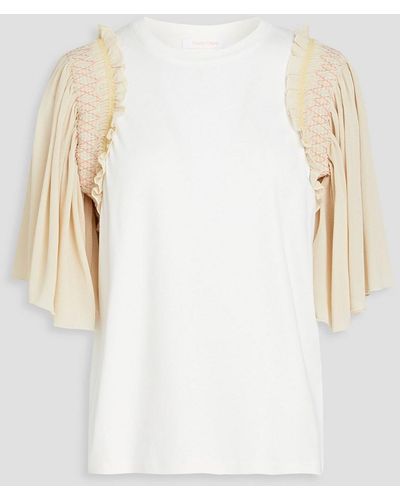 See By Chloé Ruffled Crepon And Cotton-jersey T-shirt - White