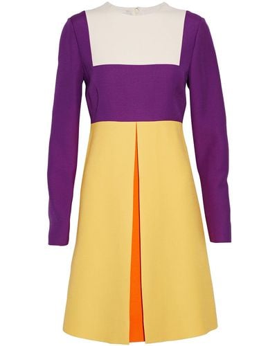 Valentino Garavani Color-block Wool And Silk-blend Mini Dress - Purple