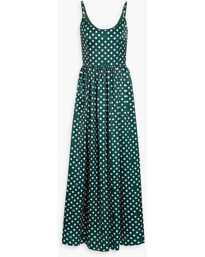 HVN Florence Printed Satin Maxi Dress - Green