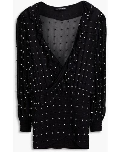 retroféte Lennon Crystal-embellished Silk-crepon Mini Dress - Black