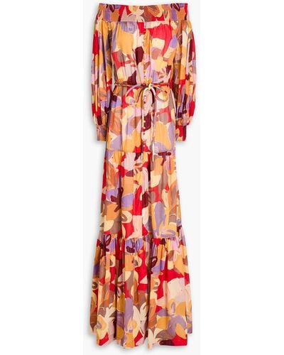 Rebecca Vallance Off-the-shoulder Printed Cotton-voile Maxi Dress - Red