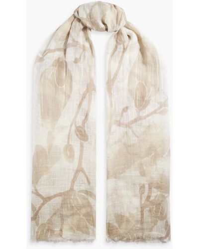 Brunello Cucinelli Frayed Printed Linen Scarf - Natural