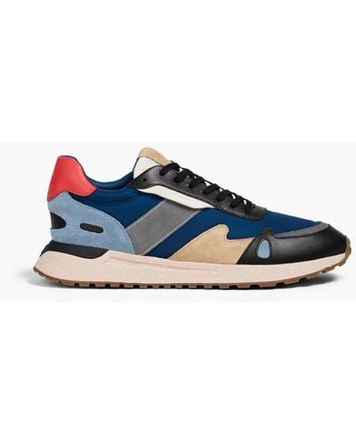 Michael Kors Color-block Leather, Shell And Suede Sneakers - Blue