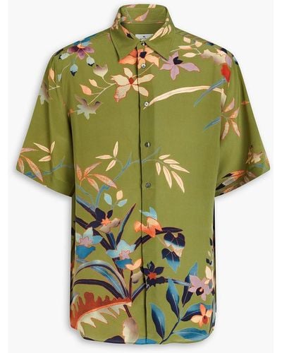 Etro Floral-print Silk Crepe De Chine Shirt - Green