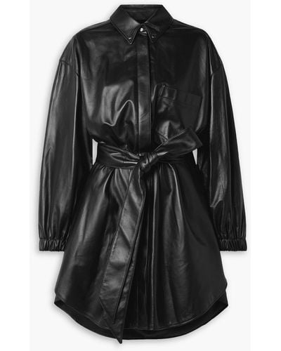 Alexandre Vauthier Belted Leather Mini Shirt Dress - Black