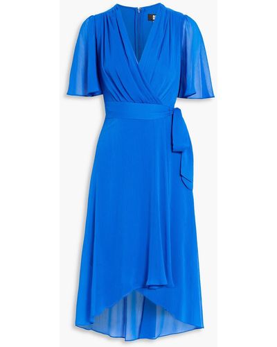 DKNY Wrap-effect Crepon Dress - Blue