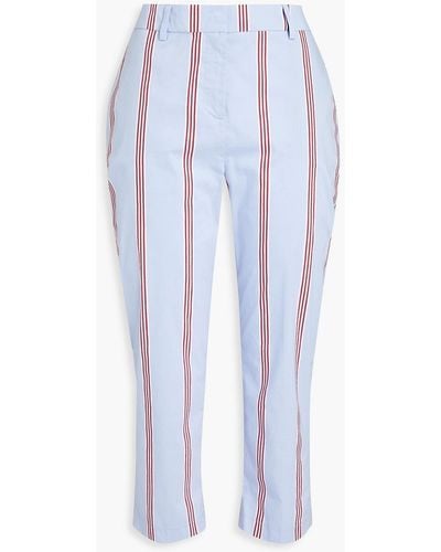 Stella Jean Cropped Striped Cotton-blend Slim-leg Pants - Blue