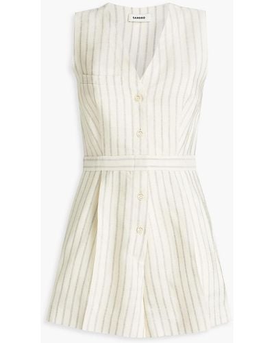 Sandro Noelie Pleated Striped Woven Playsuit - White