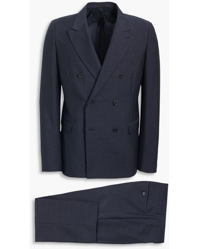Valentino Double-breasted Striped Mohair And Wool-blend Suit - Blue