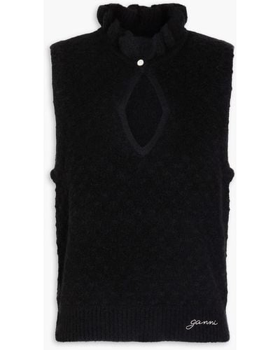 Ganni Cutout Pointelle-knit Turtleneck Top - Black