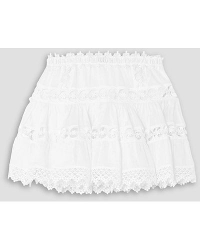 Charo Ruiz Greta Crocheted Lace-paneled Cotton-blend Voile Mini Skirt - White