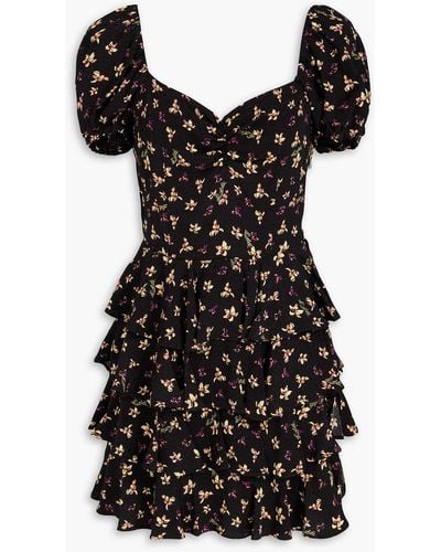 ROTATE BIRGER CHRISTENSEN Tiered Floral-print Jacquard Mini Dress - Black