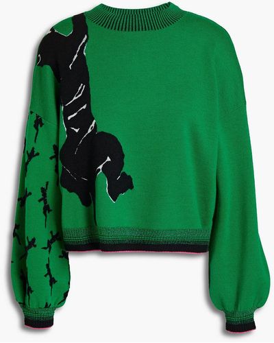 Diane von Furstenberg Dexa Jacquard-knit Merino Wool-blend Sweater - Green