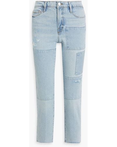 FRAME Le Nouveau Straight Cropped Patchwork Mid-rise Slim-leg Jeans - Blue