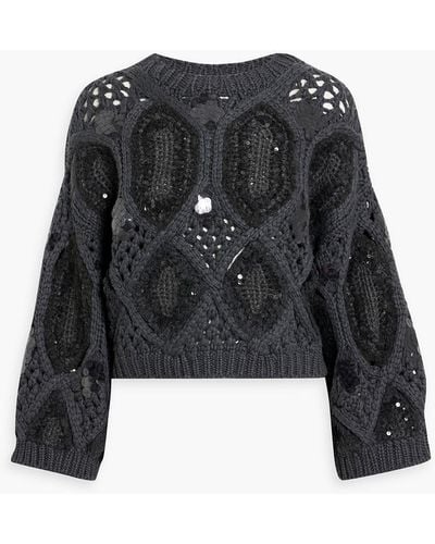 Brunello Cucinelli Cropped Sequin-embellished Cable-knit Cashmere Sweater - Black