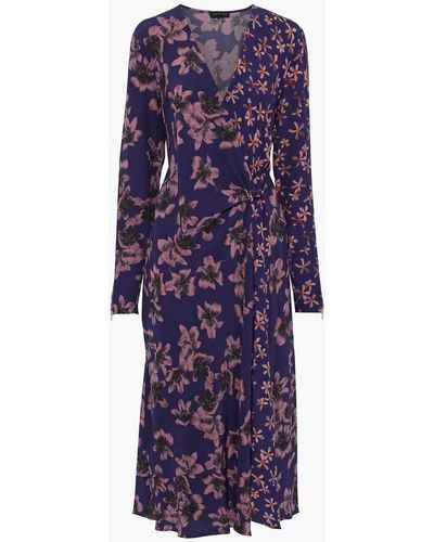 Rag & Bone Odette Wrap-effect Floral-print Crepe Midi Dress - Purple