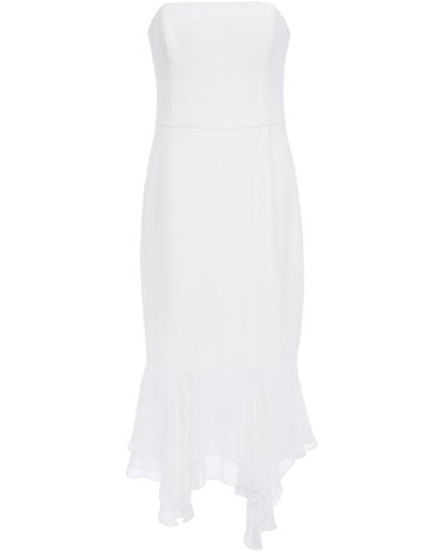 Halston Asymmetric Strapless Chiffon-paneled Stretch-cady Dress - White