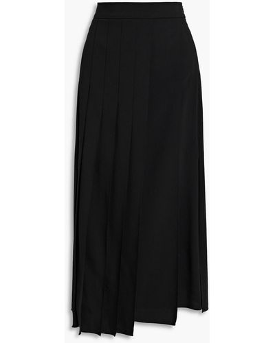 Brunello Cucinelli Asymmetric Pleated Wool-blend Twill Midi Skirt - Black