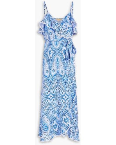Melissa Odabash Prosperity Ruffled Paisley-print Woven Midi Wrap Dress - Blue