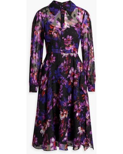 Mikael Aghal Draped Floral-print Fil Coupé Chiffon Shirt Dress - Blue