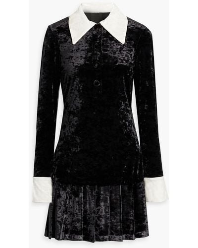 Anna Sui Pleated Crushed-velvet Mini Dress - Black