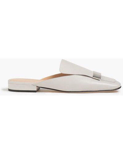 Sergio Rossi Embellished Leather Slippers - Grey
