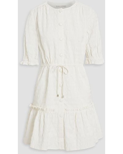 Saloni Billie Tiered Ruffle-trimmed Cotton-seersucker Mini Dress - White