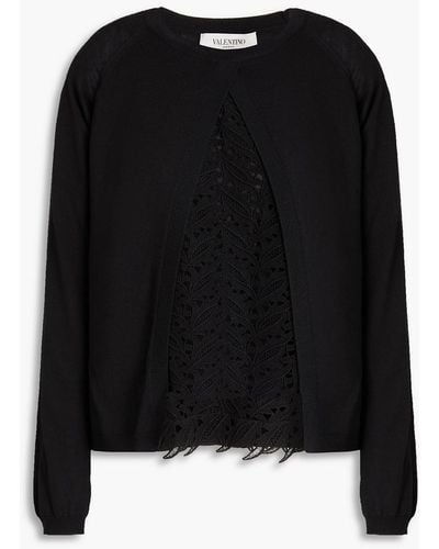 Valentino Garavani Layered Guipure Lace Wool, Silk And Cashmere-blend Jumper - Black