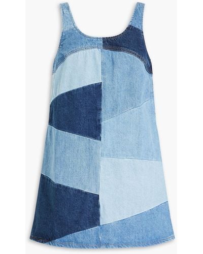 FRAME Patchwork-effect Denim Mini Dress - Blue