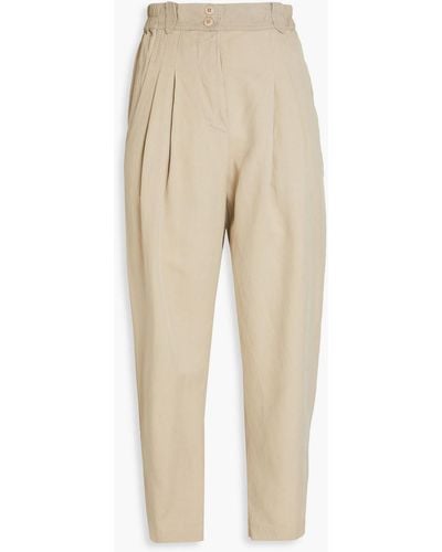 Gentry Portofino Cropped Lyocell And Linen-blend Twill Tapered Trousers - Natural