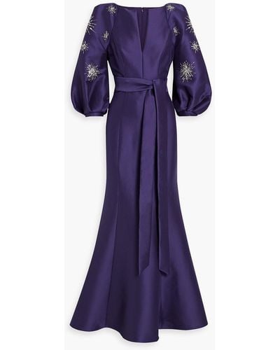 badgley mischka Purple Embellished Faille Gown