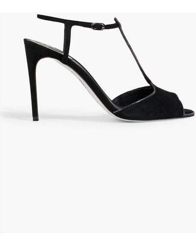 Rene Caovilla Grace Crystal-embellished Suede Sandals - Black