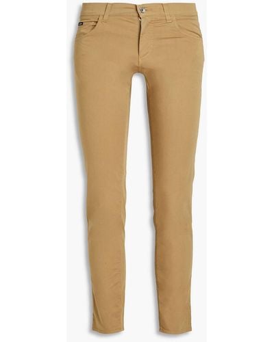 Dolce & Gabbana Skinny-fit Embroidered Stretch-cotton Twill Trousers - Natural