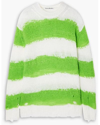 Dries Van Noten Distressed Striped Knitted Jumper - Green