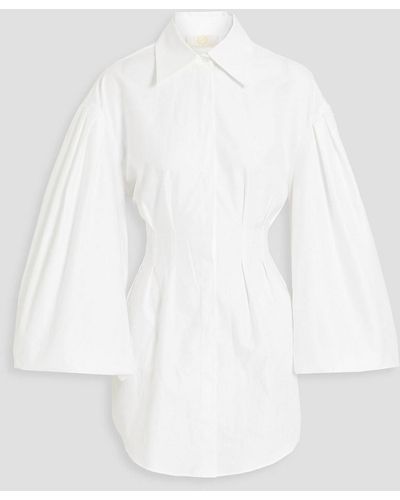 Sara Battaglia Pleated Cotton-piqué Blouse - White