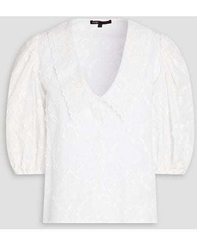 Maje Broderie Anglaise-trimmed Embroidered Cotton Shirt - White