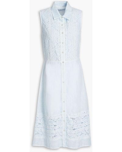 120% Lino Lace-paneled Linen Shirt Dress - Blue