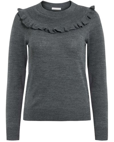 See By Chloé Ruffled Mélange Stretch-knit Sweater - Gray