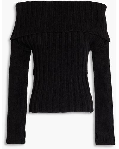 Jacquemus Duci Off-the-shoulder Ribbed-knit Sweater - Black