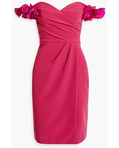Marchesa Off-the-shoulder Floral-appliquéd Crepe Dress - Pink
