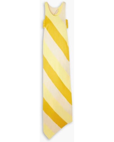 Marni Asymmetrisches maxikleid aus glänzendem jersey mit streifen und cut-outs - Gelb