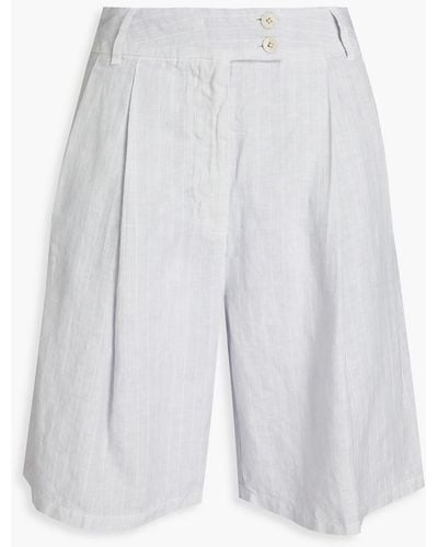 120% Lino Pleated Pinstriped Linen Shorts - White