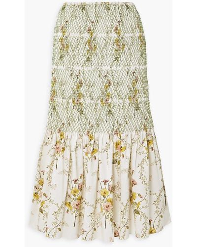 Brock Collection Smocked Floral-print Stretch-cotton Midi Skirt - White