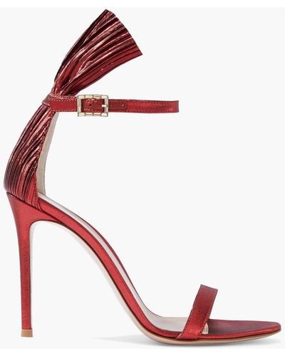 Gianvito Rossi Belvedere Pleated Lamé Sandals - Red
