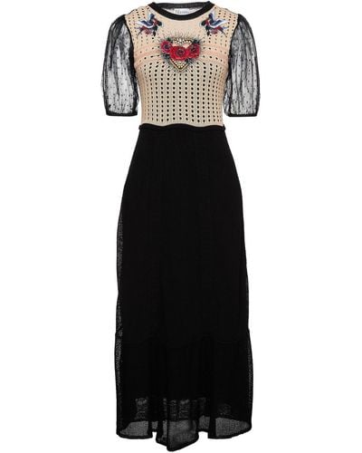 RED Valentino Embroidered Pointelle-knit Cotton And Point D'esprit Midi Dress - Black