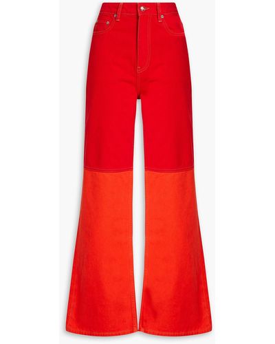 Ganni Two-tone High-rise Straight-leg Jeans - Red